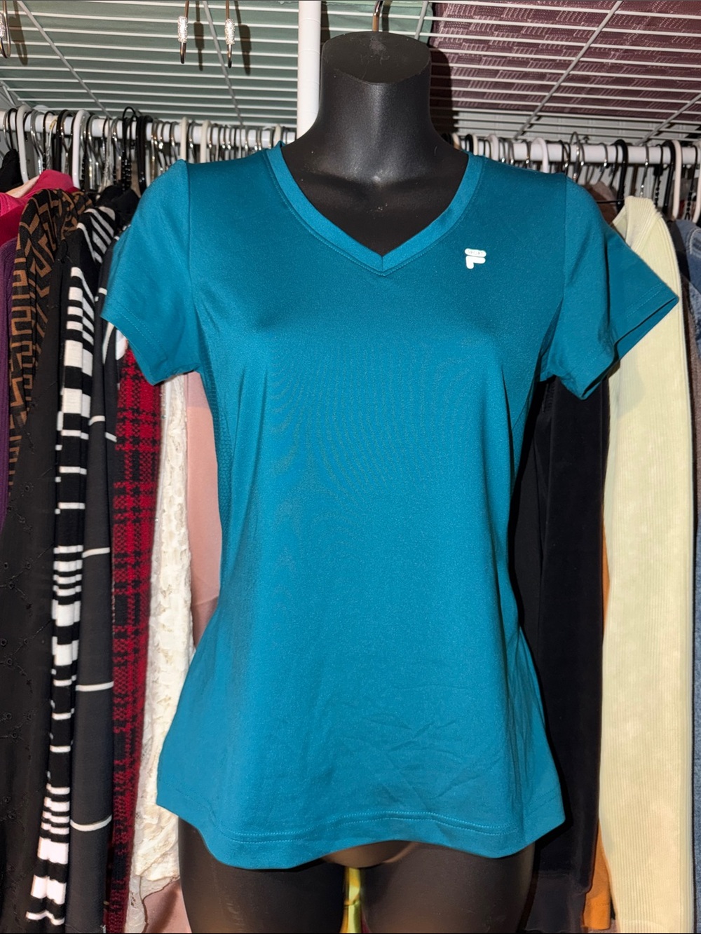 Fila Teal V-Neck Short Sleeve Athletic Tee